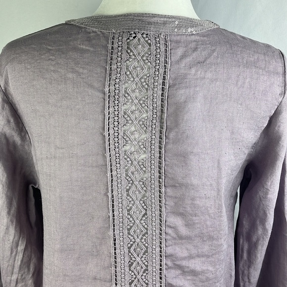 Charlie B Lavender Linen Sequin Button Front Lace Blouse Top Italy Size S - Picture 8 of 12